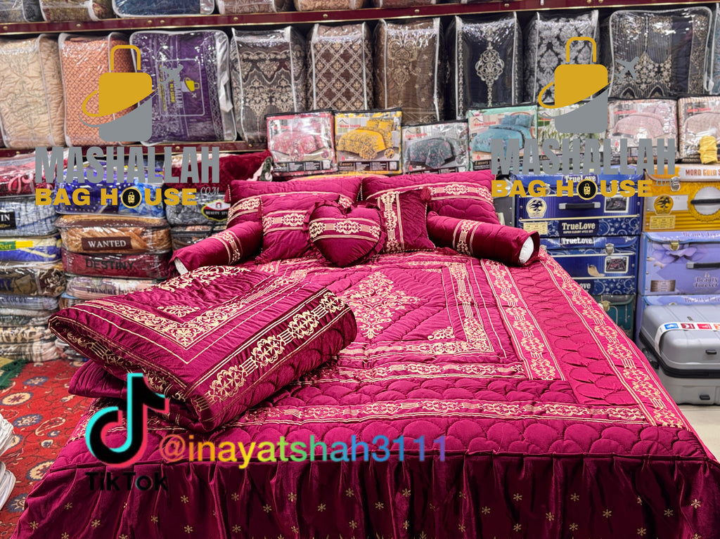 Luxury 9-Piece Embroidered Razai Set – Premium Leather Cloth