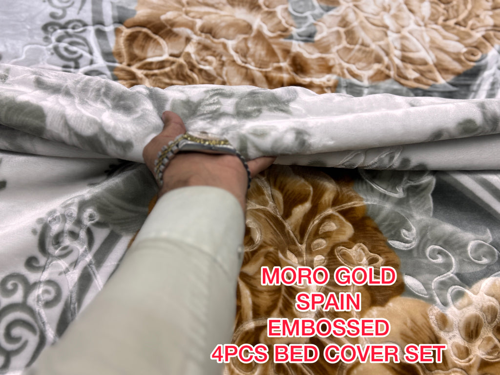 Moro Gold Spain Embossed 4-Piece Bed Cover Set