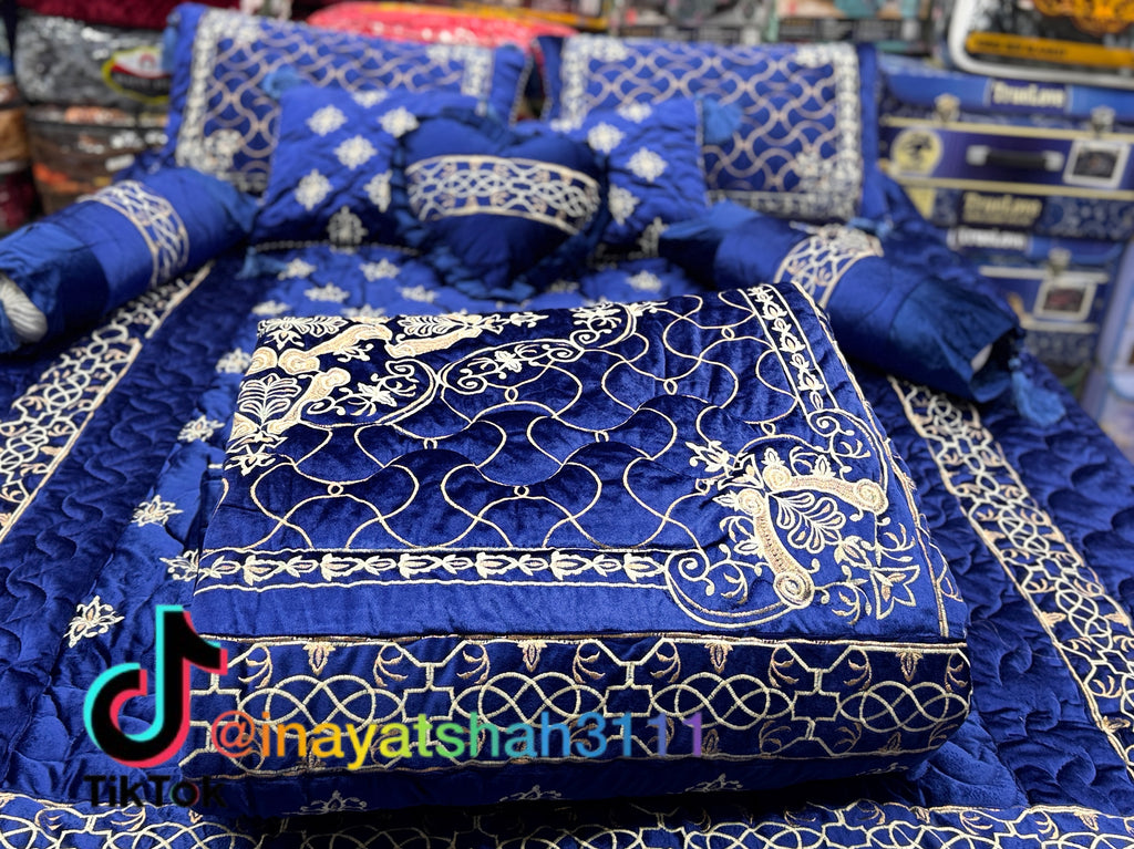 Luxury 9-Piece Embroidered Razai Set – Premium Leather Cloth