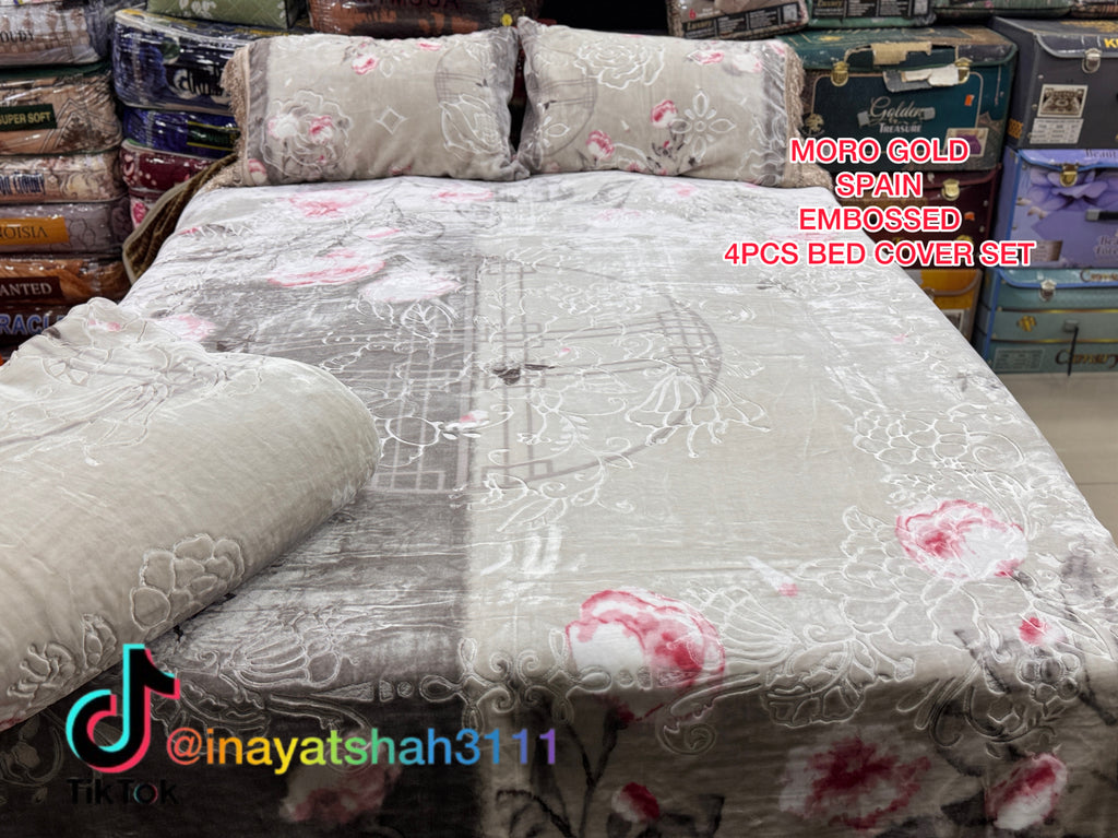 Moro Gold Spain Embossed 4-Piece Bed Cover Set |