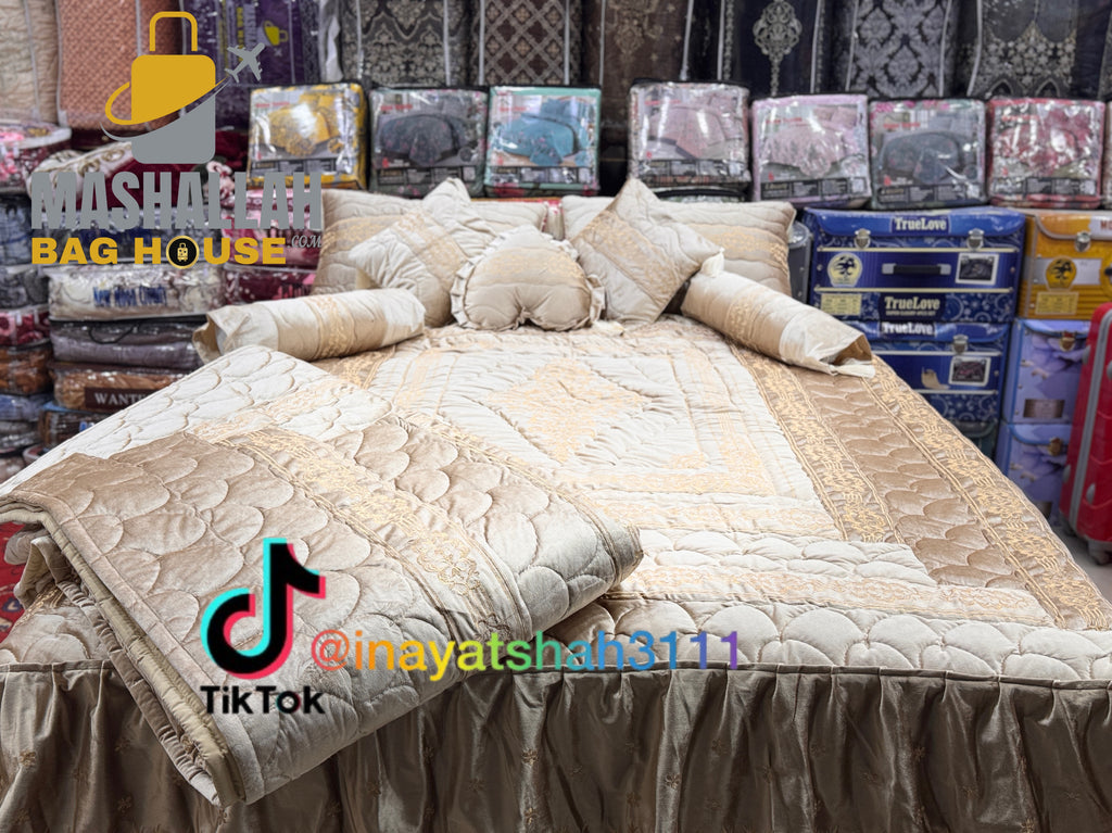 Luxury 9-Piece Embroidered Razai Set – Premium Leather Cloth