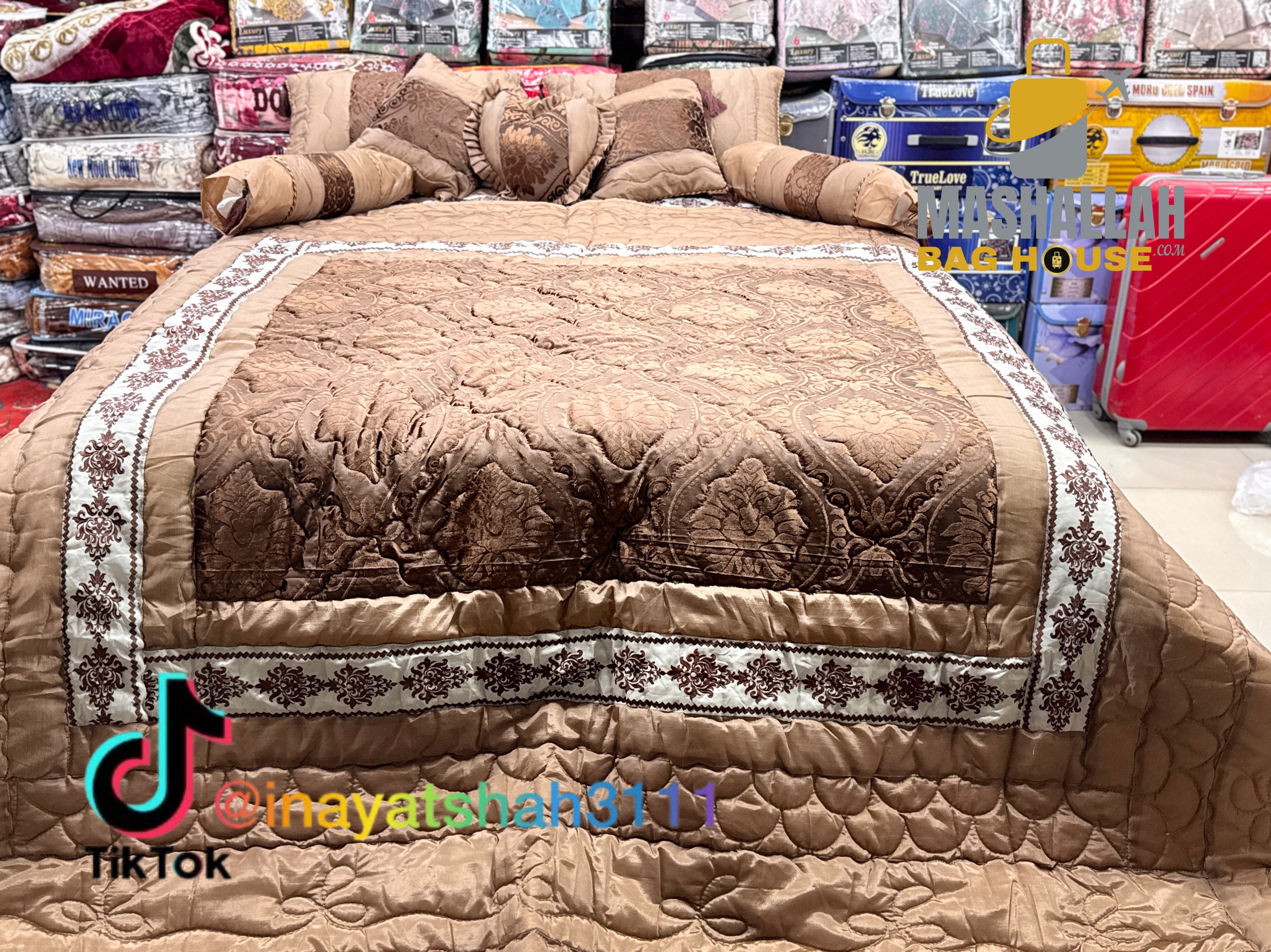 Luxury Embroidered 9-Piece Razai Set – Premium Leather Touch Fabric