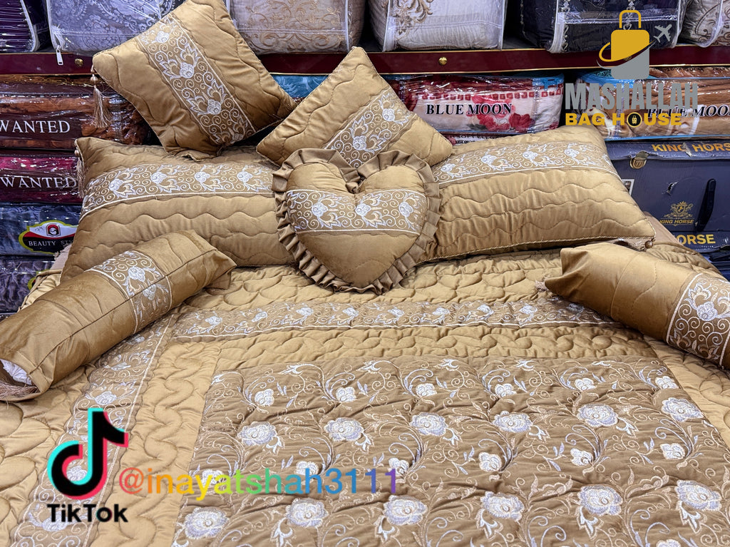 Luxury Bridal 9-Piece Embroidered Bedsheet & Razai Set –