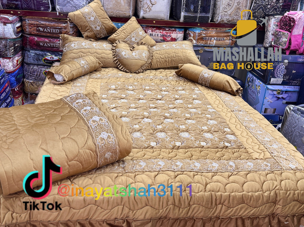 Luxury Bridal 9-Piece Embroidered Bedsheet & Razai Set –