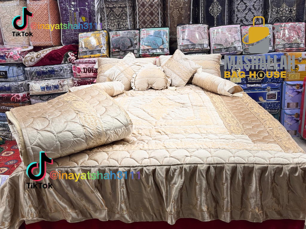 Luxury 9-Piece Embroidered Razai Set – Premium Leather Cloth