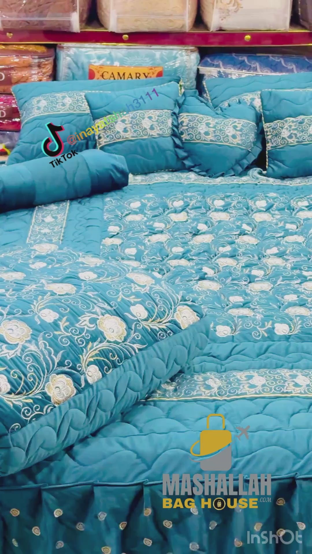 Luxury 9-Piece Embroidered Bedsheet & Quilted Razai Set – Imported Leather Cloth | Mashallah Kambal House