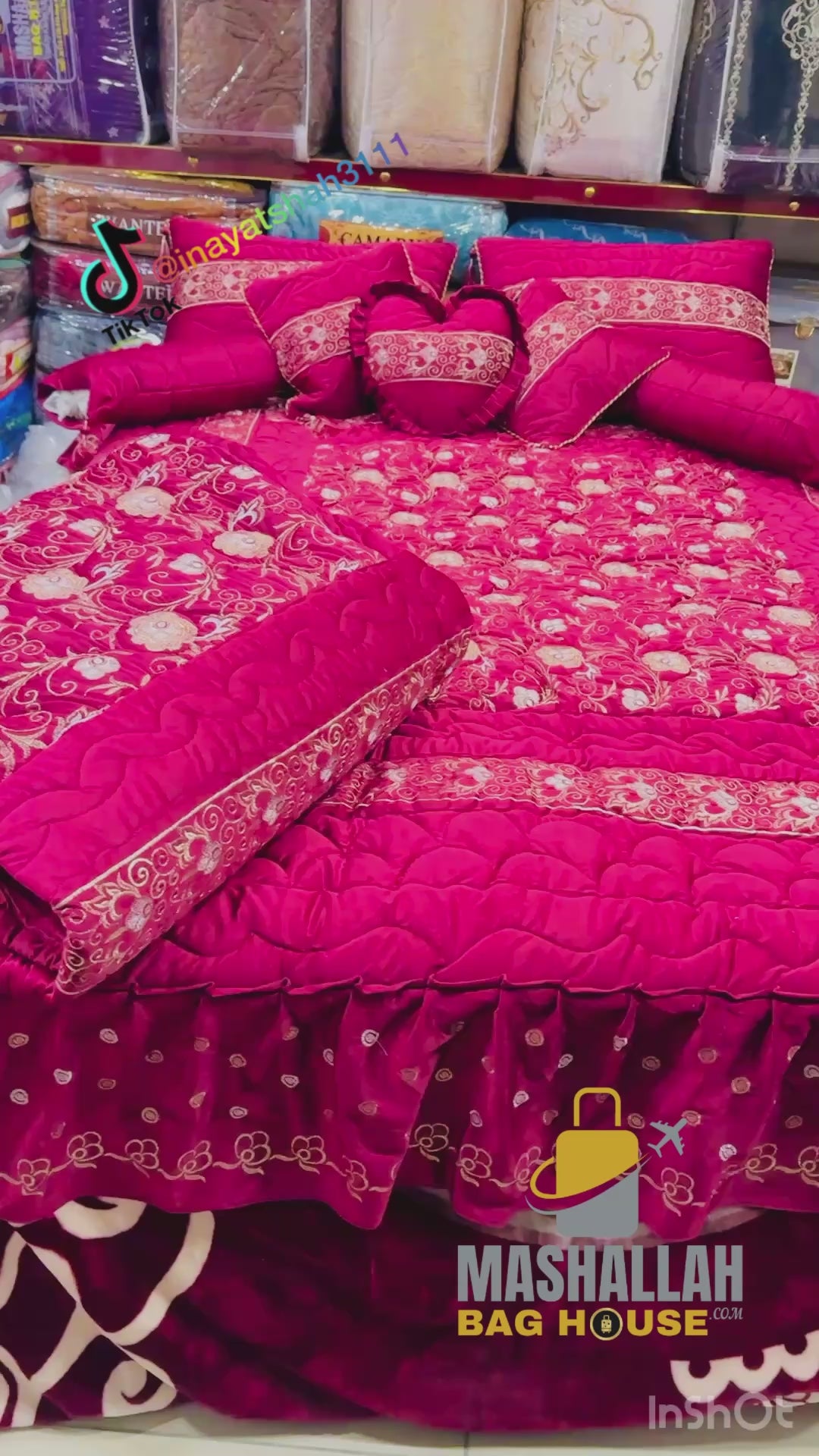 Luxury Bridal 9-Piece Embroidered Bedsheet & Quilted Razai Set –
