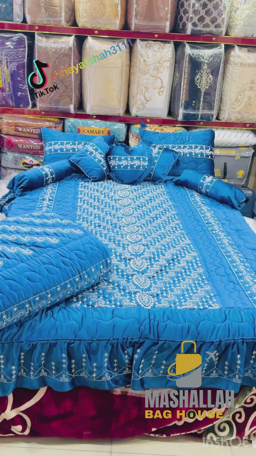Luxury Bridal 9-Piece Embroidered Bedsheet & Quilted Razai Set