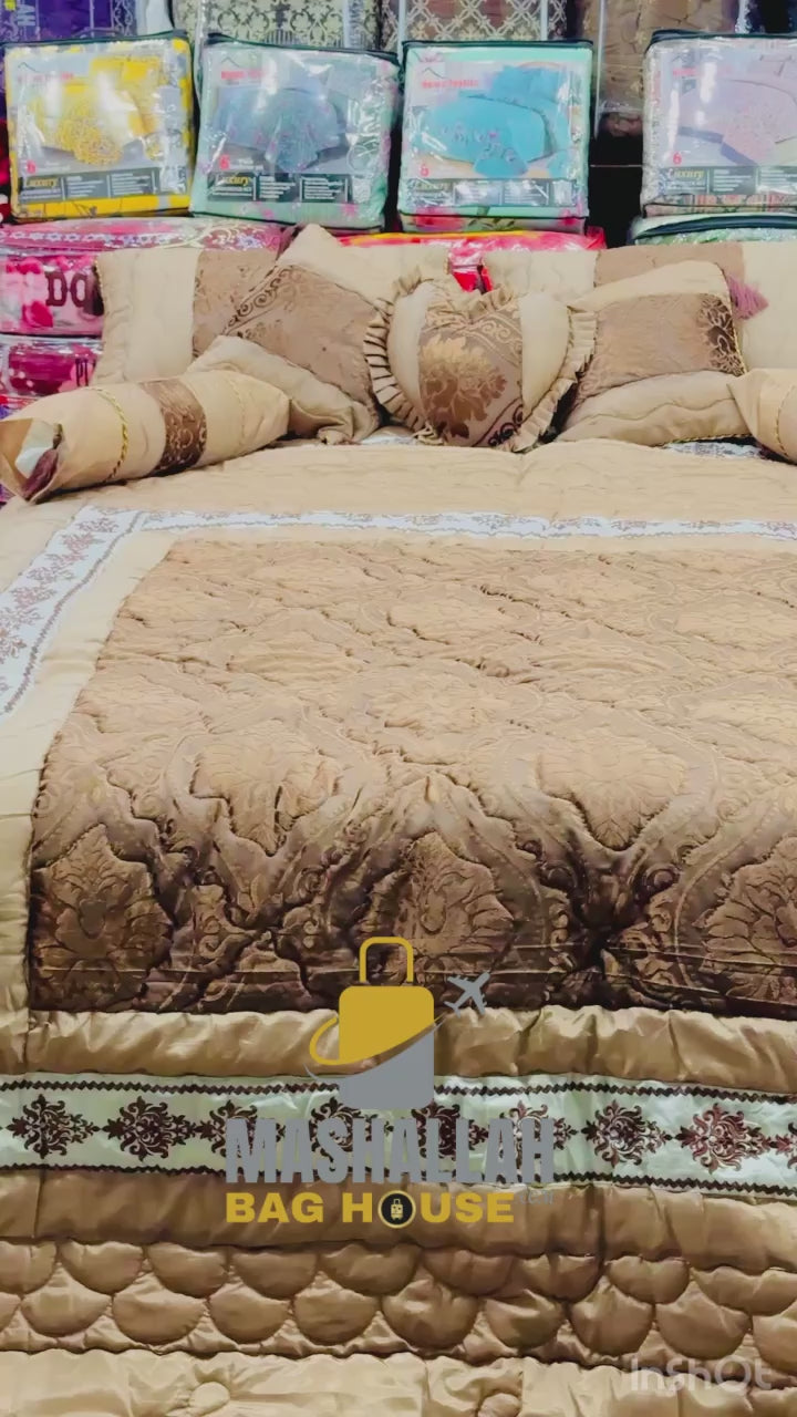 Luxury Embroidered 9-Piece Razai Set – Premium Leather Touch Fabric