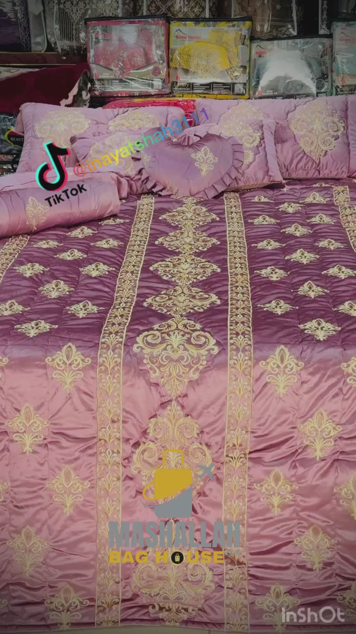 Luxury 9-Piece Embroidered Razai Set – Premium Leather Cloth