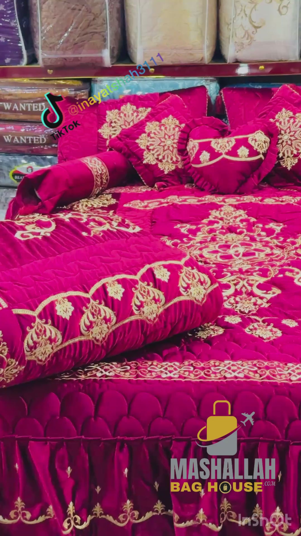 Luxury Bridal 9-Piece Embroidered Bedsheet & Quilted Razai Set –