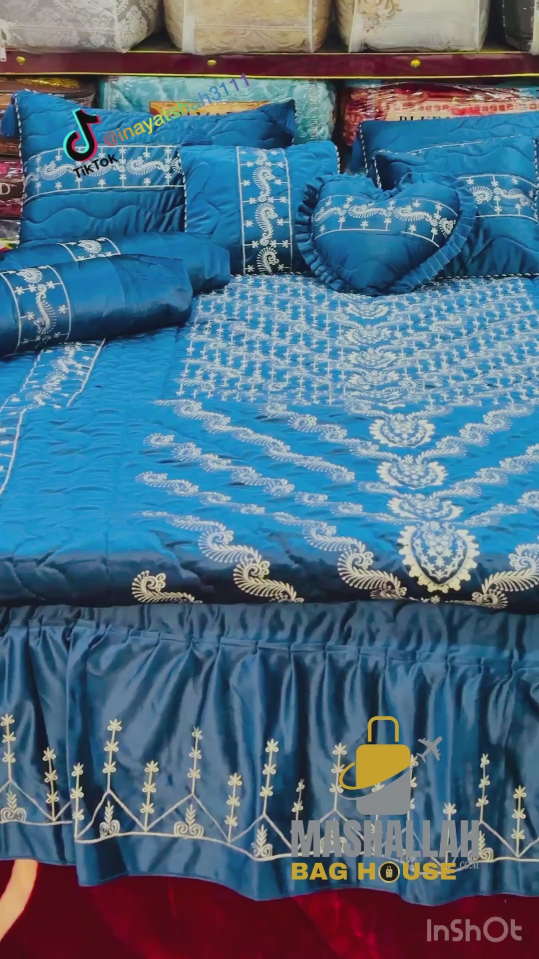 Bridal 9-Piece Embroidered Bedsheet & Razai Set – Imported Leather Cloth
