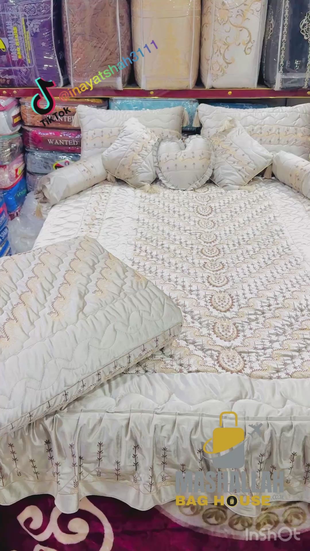 Luxury Bridal 9-Piece Embroidered Bedsheet & Quilted Razai Set – Imported Leather Cloth |